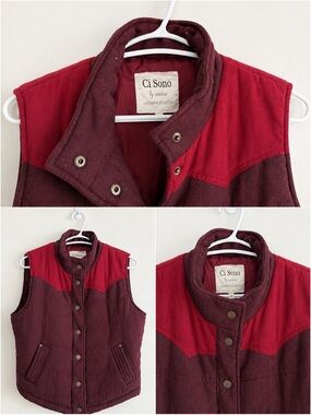 Ci Sono Two-Tone Red and Burgundy Quilted Vest